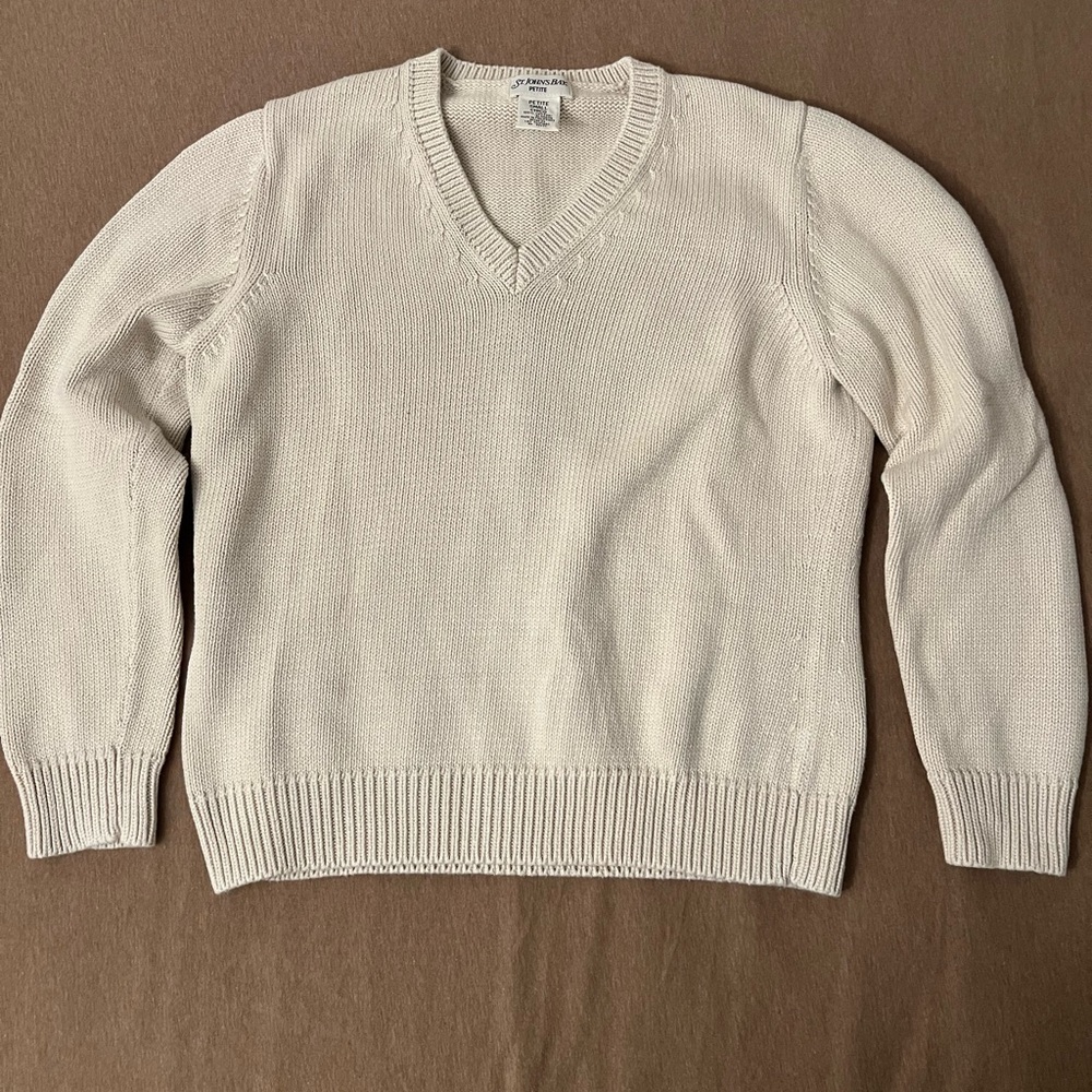St. John's Bay Cream V-Neck Sweater 100% cotton